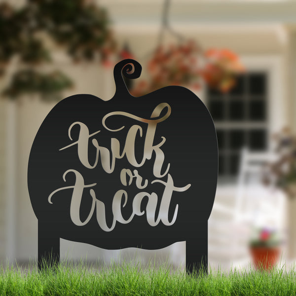 Trick Or Treat Metal Yard Stake - Halloween Decor- Pumpkin Decor