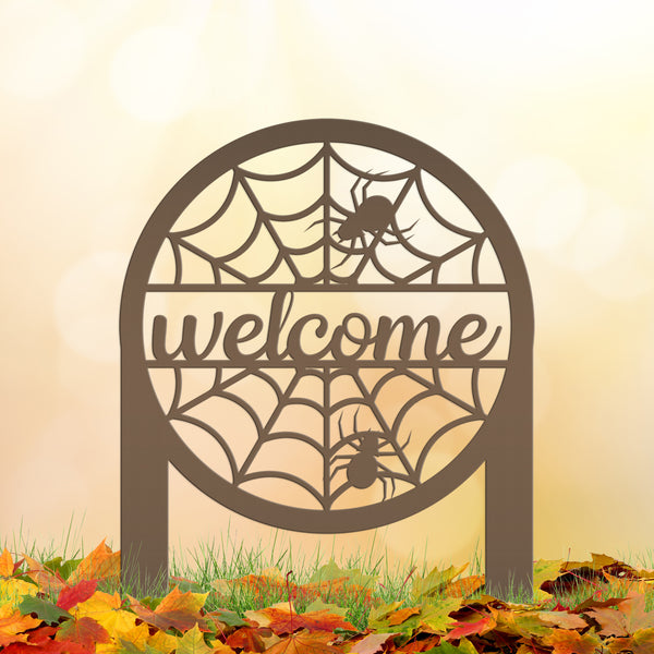 Spiderweb Welcome Metal Yard Sign, Spider Web Yard Lawn Decor, Halloween Spiderweb Yard Decor, Front Lawn Spiderweb Welcome Yard Stake, Spooky Spiderweb Lawn Ornaments