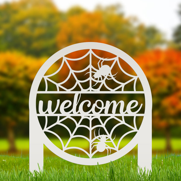 Spiderweb Welcome Metal Yard Sign, Spider Web Yard Lawn Decor, Halloween Spiderweb Yard Decor, Front Lawn Spiderweb Welcome Yard Stake, Spooky Spiderweb Lawn Ornaments