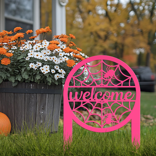 Spiderweb Welcome Metal Yard Sign, Spider Web Yard Lawn Decor, Halloween Spiderweb Yard Decor, Front Lawn Spiderweb Welcome Yard Stake, Spooky Spiderweb Lawn Ornaments