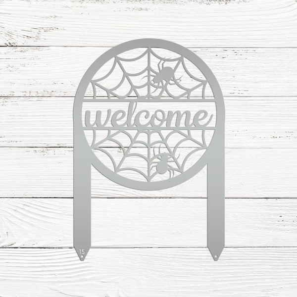 Spiderweb Welcome Metal Yard Sign, Spider Web Yard Lawn Decor, Halloween Spiderweb Yard Decor, Front Lawn Spiderweb Welcome Yard Stake, Spooky Spiderweb Lawn Ornaments