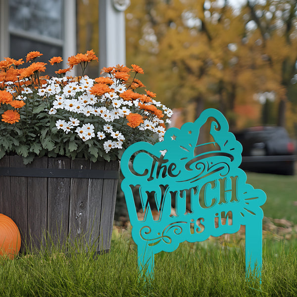 The Witch Is In Metal Yard Stake - Halloween Decor