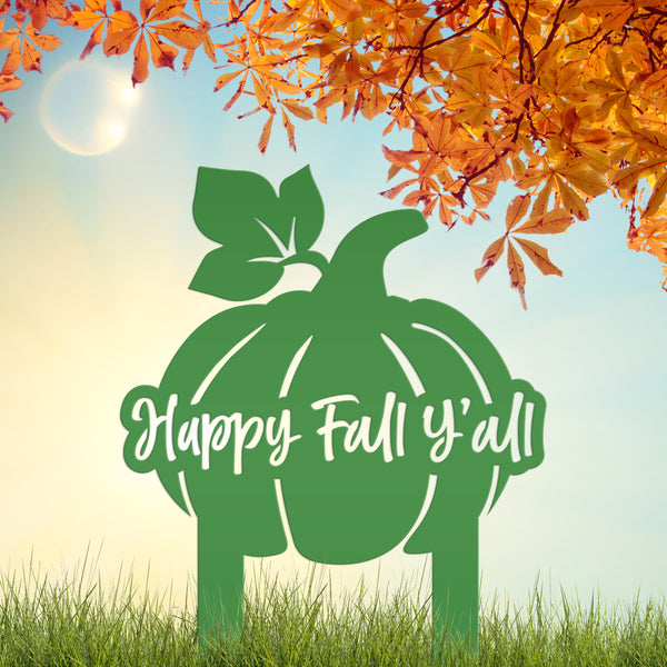 Happy Fall Y'all Pumpkin Outdoor Fall Decor for the Yard - Fall Decor-Metal Yard Stake