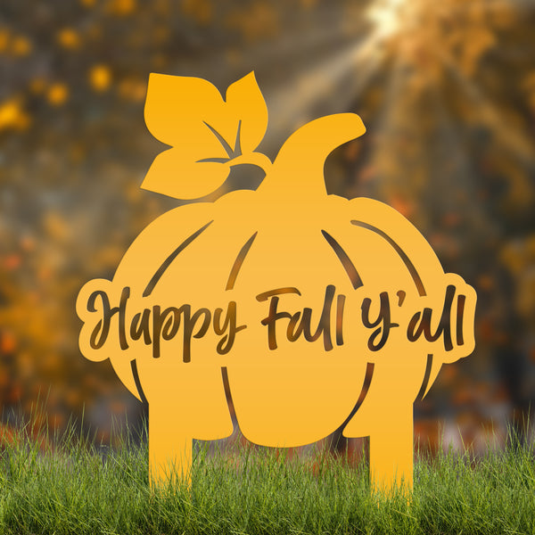 Happy Fall Y'all Pumpkin Outdoor Fall Decor for the Yard - Fall Decor-Metal Yard Stake