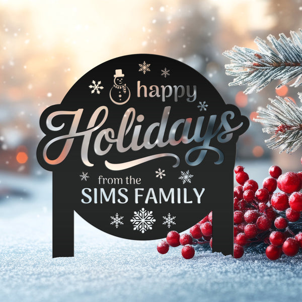 Happy Holidays Metal Yard Stake - Custom Snowflake Design Lawn Art - Cute Christmas Decor - Outdoor Seasonal Decoration - Personalized Gifts