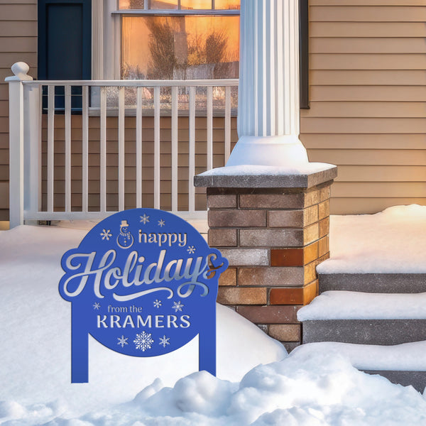 Happy Holidays Metal Yard Stake - Custom Snowflake Design Lawn Art - Cute Christmas Decor - Outdoor Seasonal Decoration - Personalized Gifts