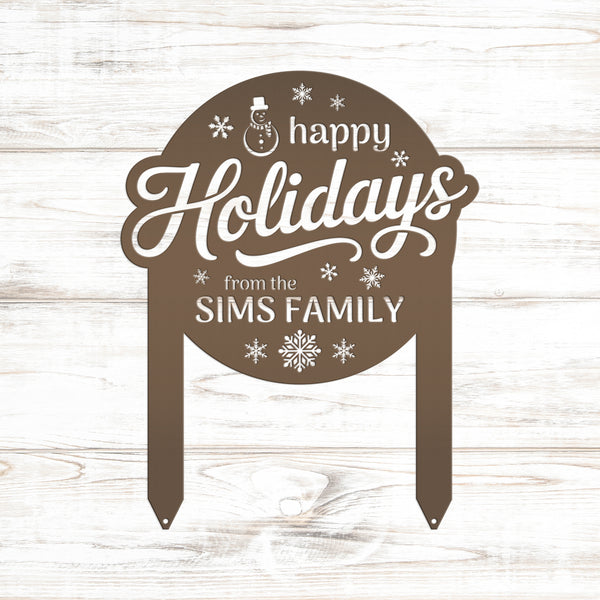 Happy Holidays Metal Yard Stake - Custom Snowflake Design Lawn Art - Cute Christmas Decor - Outdoor Seasonal Decoration - Personalized Gifts