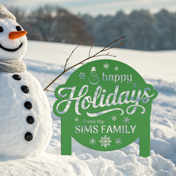 Happy Holidays Metal Yard Stake - Custom Snowflake Design Lawn Art - Cute Christmas Decor - Outdoor Seasonal Decoration - Personalized Gifts