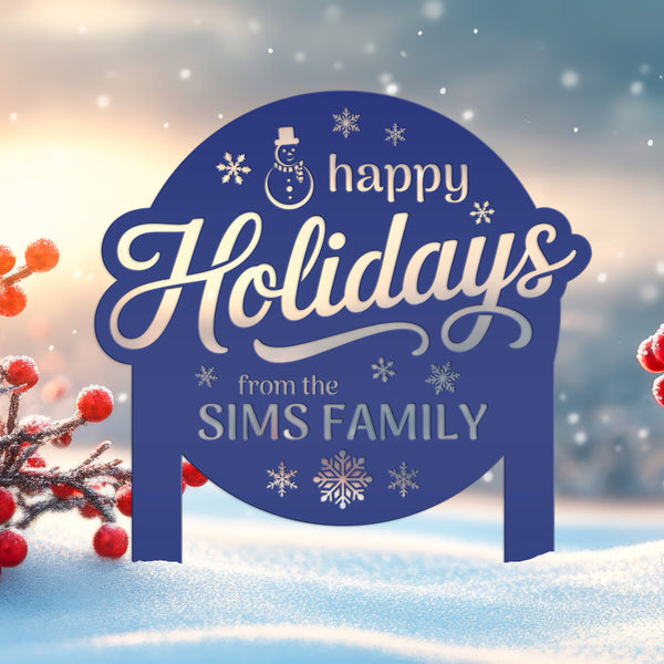 Happy Holidays Metal Yard Stake - Custom Snowflake Design Lawn Art - Cute Christmas Decor - Outdoor Seasonal Decoration - Personalized Gifts