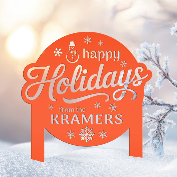Happy Holidays Metal Yard Stake - Custom Snowflake Design Lawn Art - Cute Christmas Decor - Outdoor Seasonal Decoration - Personalized Gifts