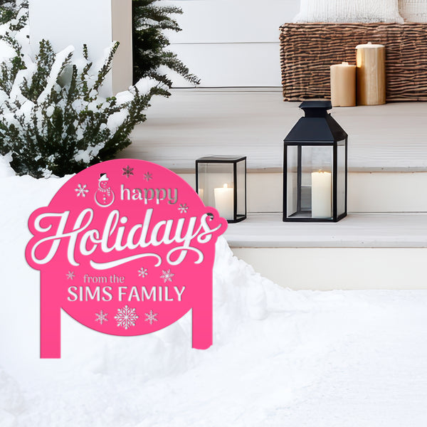 Happy Holidays Metal Yard Stake - Custom Snowflake Design Lawn Art - Cute Christmas Decor - Outdoor Seasonal Decoration - Personalized Gifts