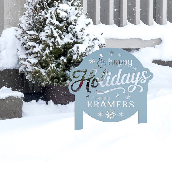 Happy Holidays Metal Yard Stake - Custom Snowflake Design Lawn Art - Cute Christmas Decor - Outdoor Seasonal Decoration - Personalized Gifts