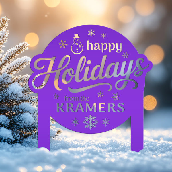 Happy Holidays Metal Yard Stake - Custom Snowflake Design Lawn Art - Cute Christmas Decor - Outdoor Seasonal Decoration - Personalized Gifts