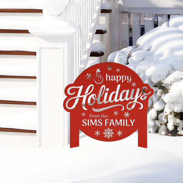 Happy Holidays Metal Yard Stake - Custom Snowflake Design Lawn Art - Cute Christmas Decor - Outdoor Seasonal Decoration - Personalized Gifts