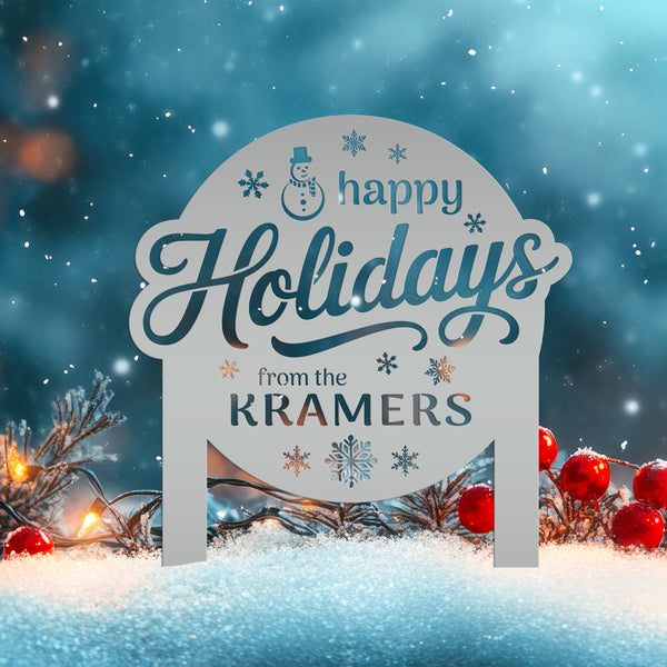 Happy Holidays Metal Yard Stake - Custom Snowflake Design Lawn Art - Cute Christmas Decor - Outdoor Seasonal Decoration - Personalized Gifts