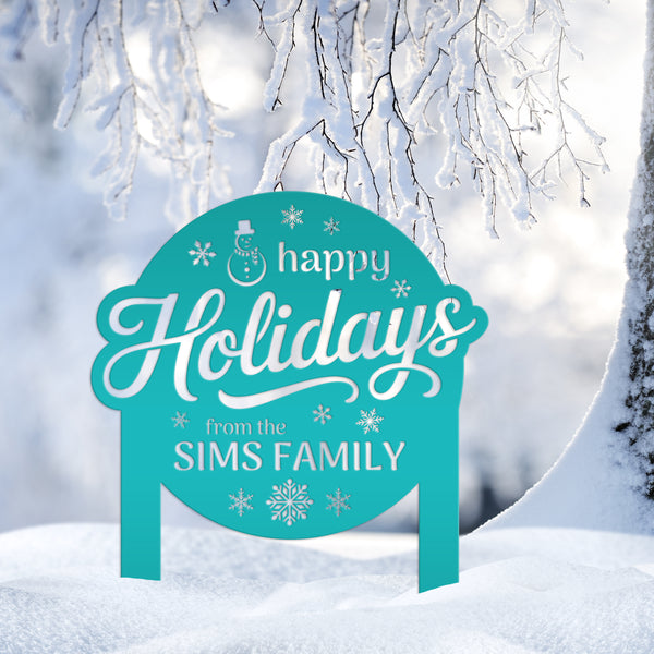 Happy Holidays Metal Yard Stake - Custom Snowflake Design Lawn Art - Cute Christmas Decor - Outdoor Seasonal Decoration - Personalized Gifts