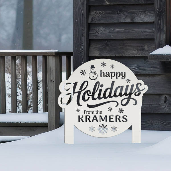 Happy Holidays Metal Yard Stake - Custom Snowflake Design Lawn Art - Cute Christmas Decor - Outdoor Seasonal Decoration - Personalized Gifts