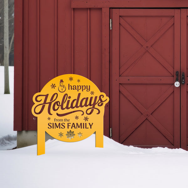 Happy Holidays Metal Yard Stake - Custom Snowflake Design Lawn Art - Cute Christmas Decor - Outdoor Seasonal Decoration - Personalized Gifts