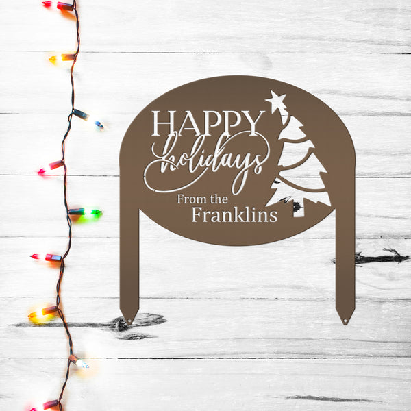 Christmas Sign - Unique Personalized Xmas Yard Decoration - Custom Happy Holidays Yard Stake - Winter Holiday Stake - Festive Outdoor Sign