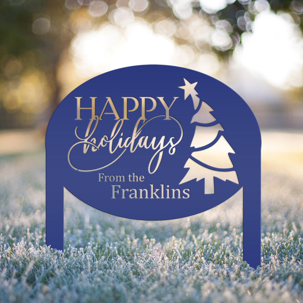 Christmas Sign - Unique Personalized Xmas Yard Decoration - Custom Happy Holidays Yard Stake - Winter Holiday Stake - Festive Outdoor Sign