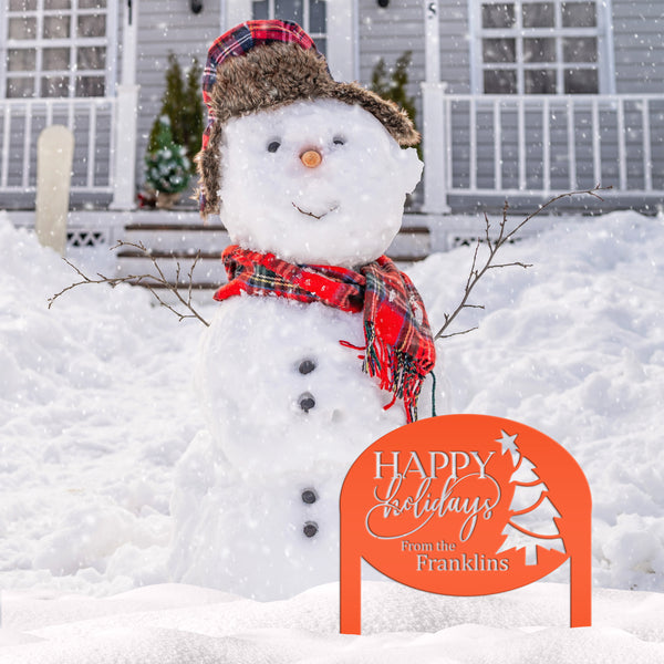 Christmas Sign - Unique Personalized Xmas Yard Decoration - Custom Happy Holidays Yard Stake - Winter Holiday Stake - Festive Outdoor Sign