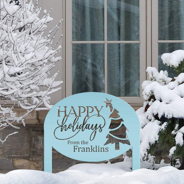 Christmas Sign - Unique Personalized Xmas Yard Decoration - Custom Happy Holidays Yard Stake - Winter Holiday Stake - Festive Outdoor Sign