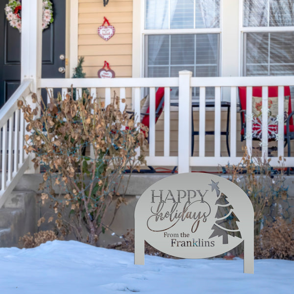 Christmas Sign - Unique Personalized Xmas Yard Decoration - Custom Happy Holidays Yard Stake - Winter Holiday Stake - Festive Outdoor Sign