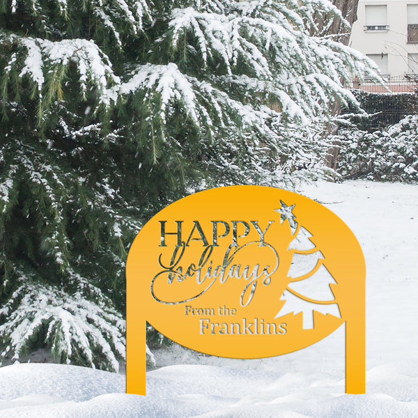 Christmas Sign - Unique Personalized Xmas Yard Decoration - Custom Happy Holidays Yard Stake - Winter Holiday Stake - Festive Outdoor Sign