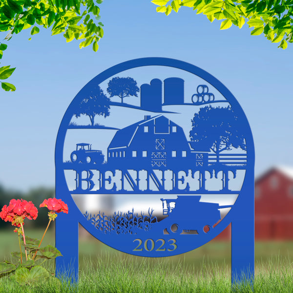 Custom Farm Scene Metal Garden Stake - Unique Home Decor - Charming Country Farming Yard Ornament - Rustic Outdoor Sign - Housewarming Gift