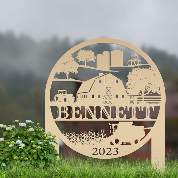 Custom Farm Scene Metal Garden Stake - Unique Home Decor - Charming Country Farming Yard Ornament - Rustic Outdoor Sign - Housewarming Gift