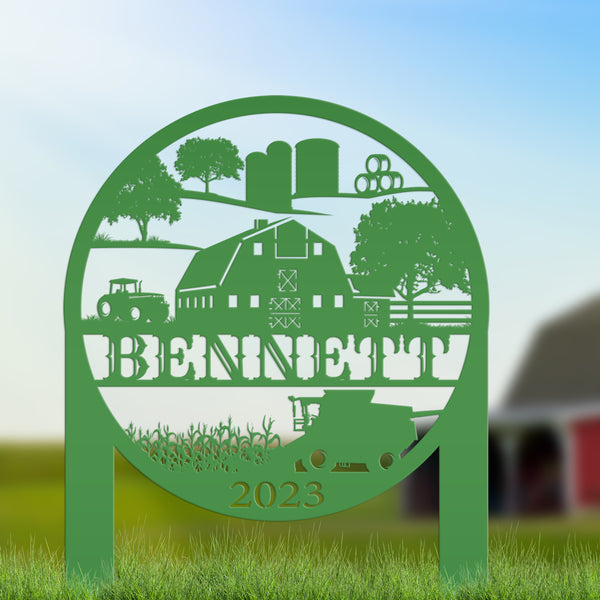 Custom Farm Scene Metal Garden Stake - Unique Home Decor - Charming Country Farming Yard Ornament - Rustic Outdoor Sign - Housewarming Gift