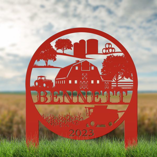 Custom Farm Scene Metal Garden Stake - Unique Home Decor - Charming Country Farming Yard Ornament - Rustic Outdoor Sign - Housewarming Gift