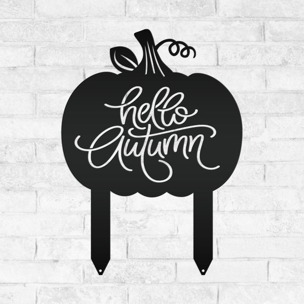 Hello Autumn Metal Yard Stake - Pumpkin Yard Sign-Pumpkin sign- Fall Yard Decorations