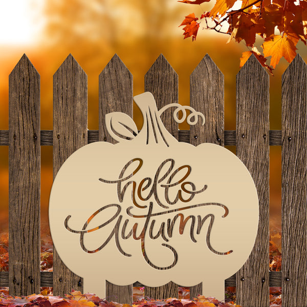 Hello Autumn Metal Yard Stake - Pumpkin Yard Sign-Pumpkin sign- Fall Yard Decorations