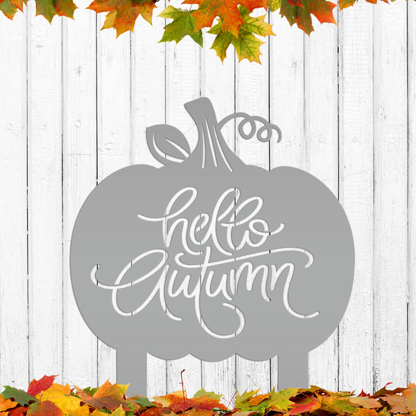 Hello Autumn Metal Yard Stake - Pumpkin Yard Sign-Pumpkin sign- Fall Yard Decorations