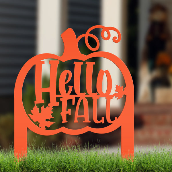 Hello Fall Pumpkin Metal Yard Stake-Fall Yard Decoration-Fall Decor