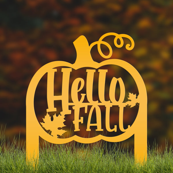 Hello Fall Pumpkin Metal Yard Stake-Fall Yard Decoration-Fall Decor