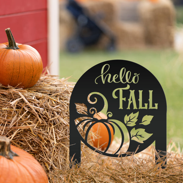 Hello Fall Metal Yard Stake - Autumn Decor