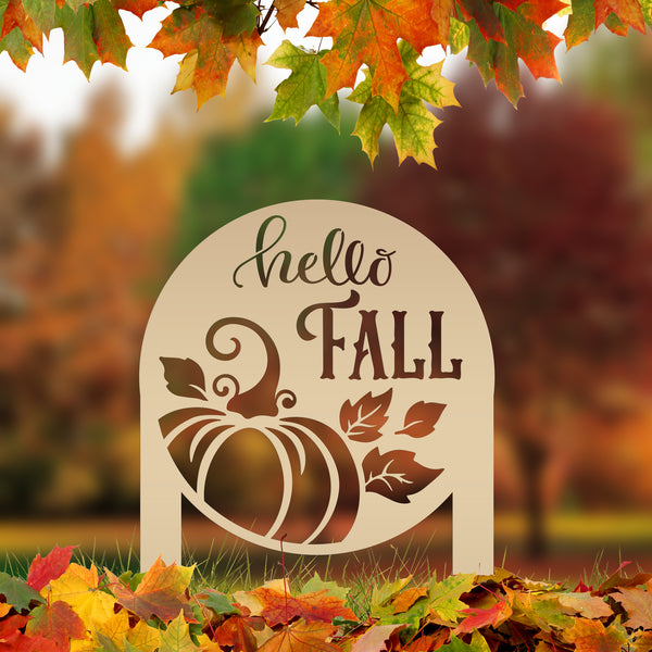Hello Fall Metal Yard Stake - Autumn Decor