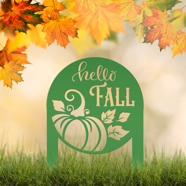 Hello Fall Metal Yard Stake - Autumn Decor