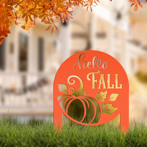 Hello Fall Metal Yard Stake - Autumn Decor