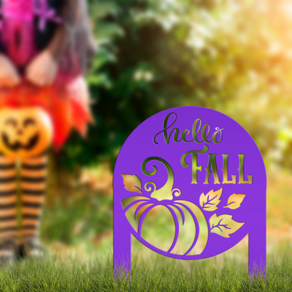 Hello Fall Metal Yard Stake - Autumn Decor