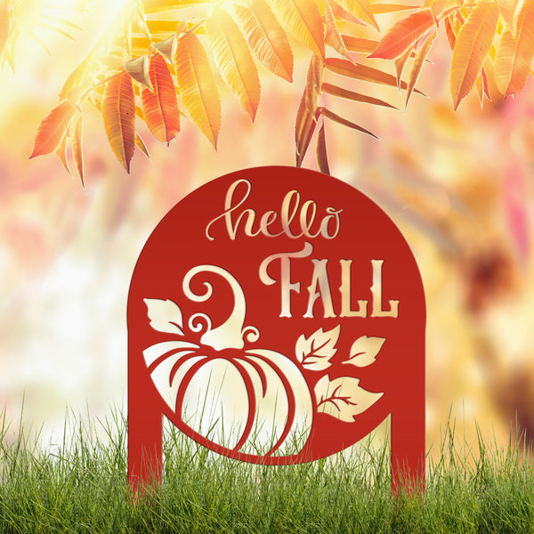 Hello Fall Metal Yard Stake - Autumn Decor