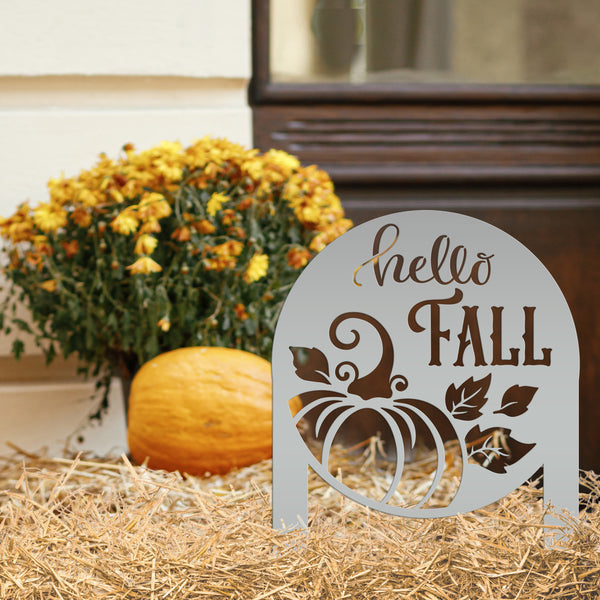 Hello Fall Metal Yard Stake - Autumn Decor
