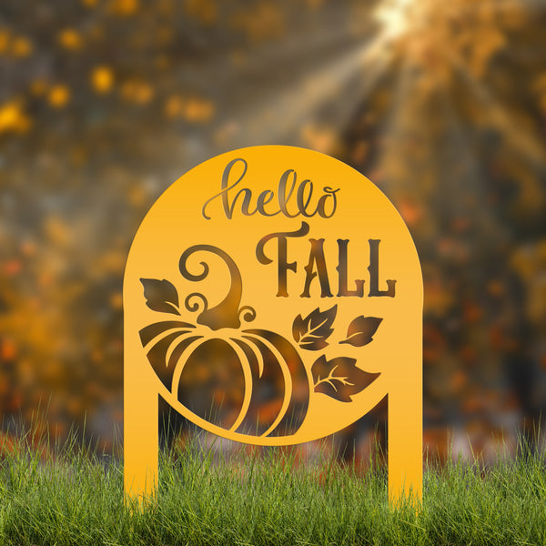 Hello Fall Metal Yard Stake - Autumn Decor