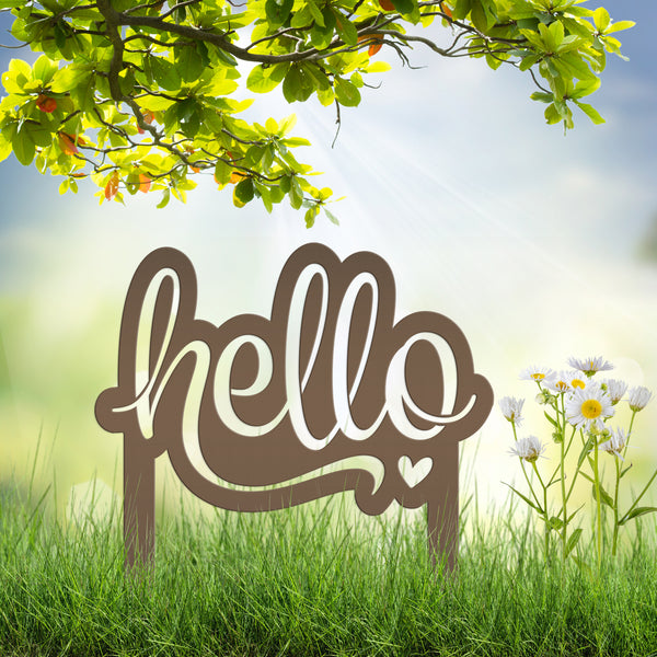 Welcoming Hello Metal Outdoor Yard Stake - Charming Front Lawn Decor - Laser Cut Garden Decoration - Unique Welcome Sign - Housewarming Gift