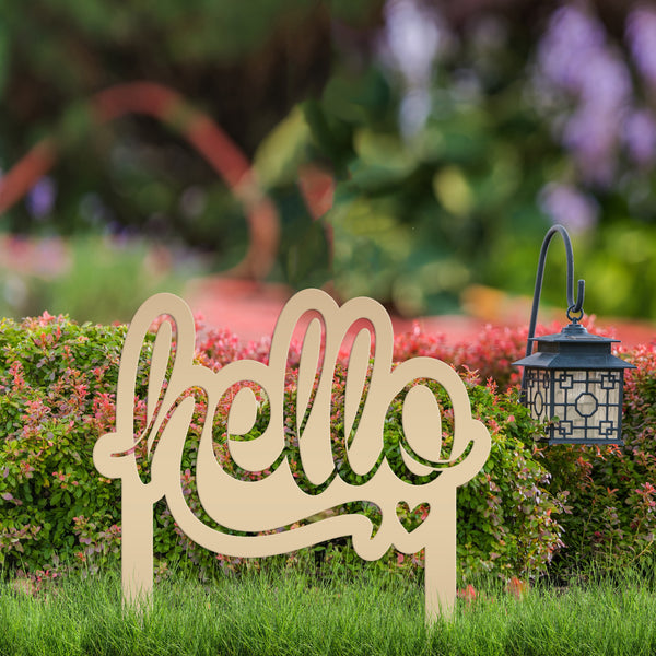 Welcoming Hello Metal Outdoor Yard Stake - Charming Front Lawn Decor - Laser Cut Garden Decoration - Unique Welcome Sign - Housewarming Gift