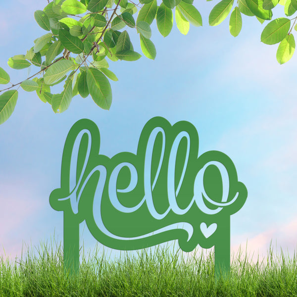 Welcoming Hello Metal Outdoor Yard Stake - Charming Front Lawn Decor - Laser Cut Garden Decoration - Unique Welcome Sign - Housewarming Gift