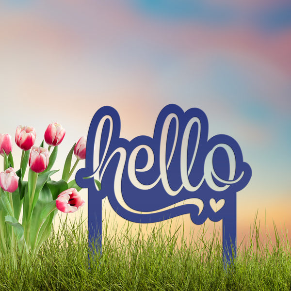 Welcoming Hello Metal Outdoor Yard Stake - Charming Front Lawn Decor - Laser Cut Garden Decoration - Unique Welcome Sign - Housewarming Gift