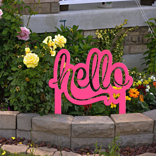 Welcoming Hello Metal Outdoor Yard Stake - Charming Front Lawn Decor - Laser Cut Garden Decoration - Unique Welcome Sign - Housewarming Gift